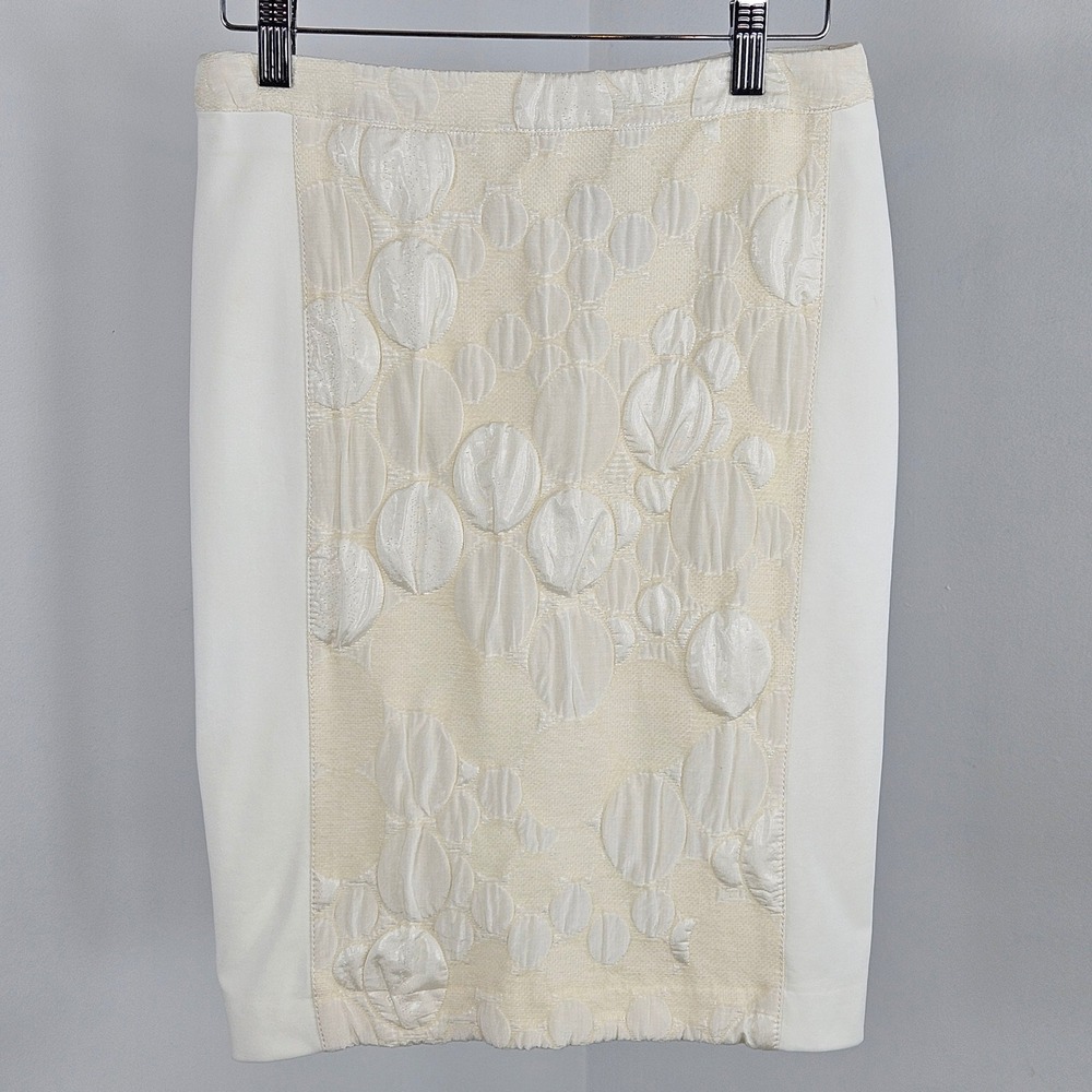 MaxMara Pencil Skirt Womens 8 Cream Silk Wool Bubble Jacquard Italy FLAW